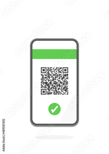 スマホに表示された二次元コードの画面 -  キャッシュレス決済・接種済みのワクチンパスポートの見本