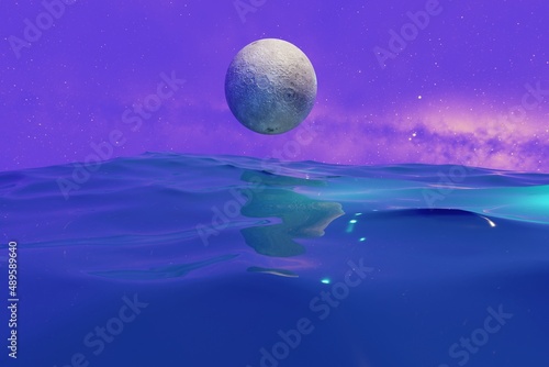 beautiful lunar landscape night moon sea or ocean milky way.