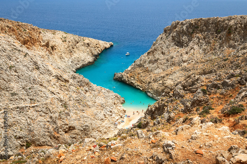 View to the magical Seitan Limania beach in Crete, Greece