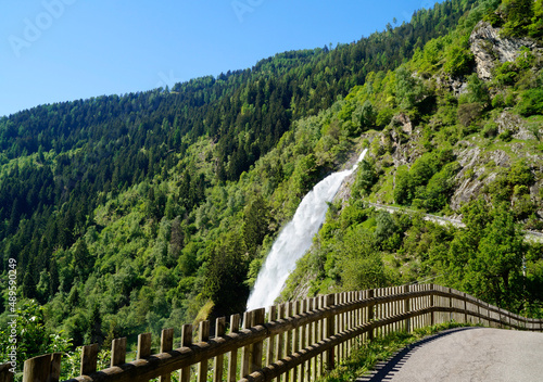 breathtaking Parcines waterfall in the Italian Alps in Parcines (or Partschins) in the Rabla (or Rabland) region (Merano, Parcines, Rabla, Tel, South Tyrol, Italy)	