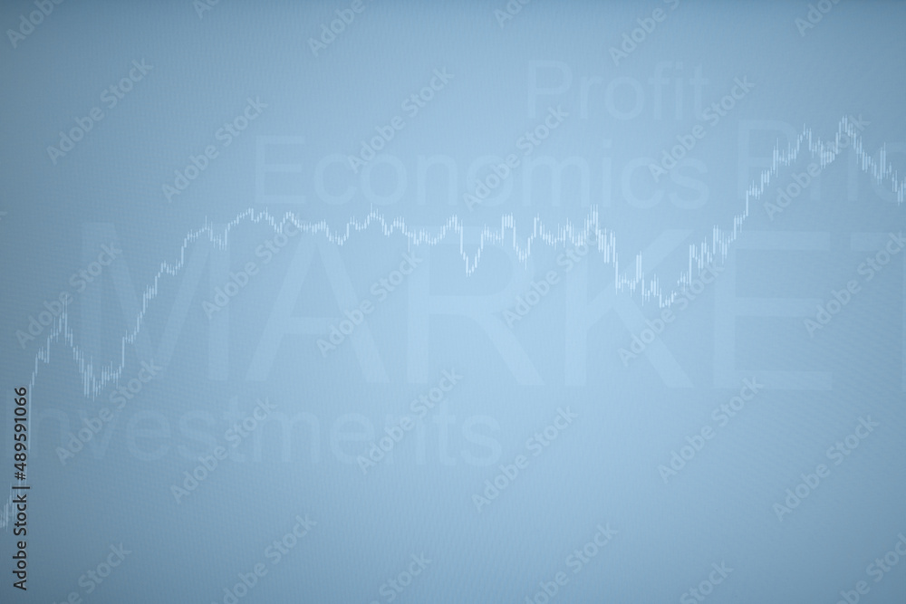 Light blue financial background with a market chart on the screen. Financial market concept