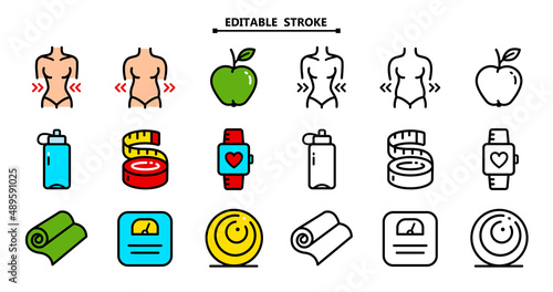 vector fitness health and sport icons set