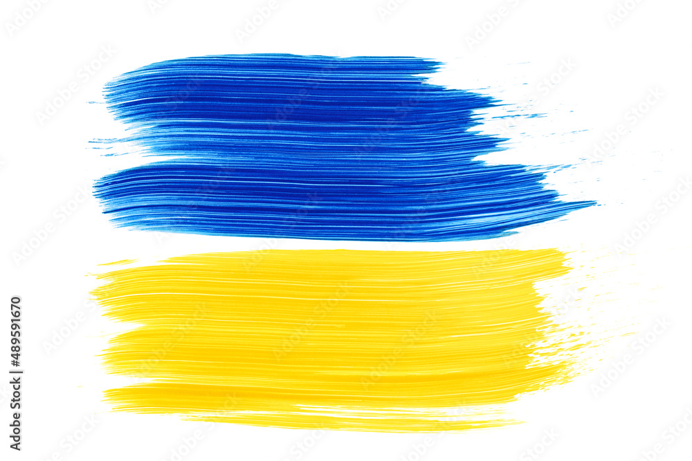 Painted yellow-blue Ukrainian flag isolated on white background Painted yellow-blue Ukrainian flag isolated on white background