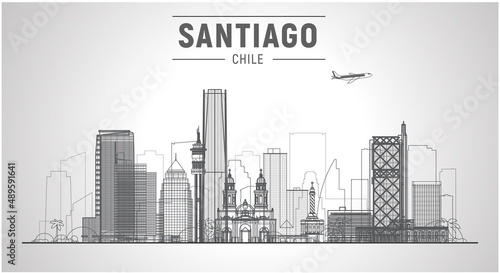 Santiago de Chile city skyline on a white background. Flat vector illustration. Business travel and tourism concept with modern buildings. Image for banner or website. photo