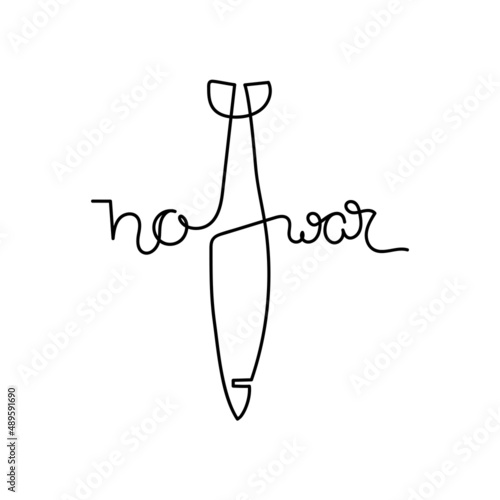 Continuous line drawing, No war . Hand drawn vector illustration on white