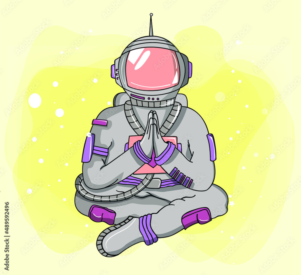 Obraz premium little boy atronaut praying in the yellow space