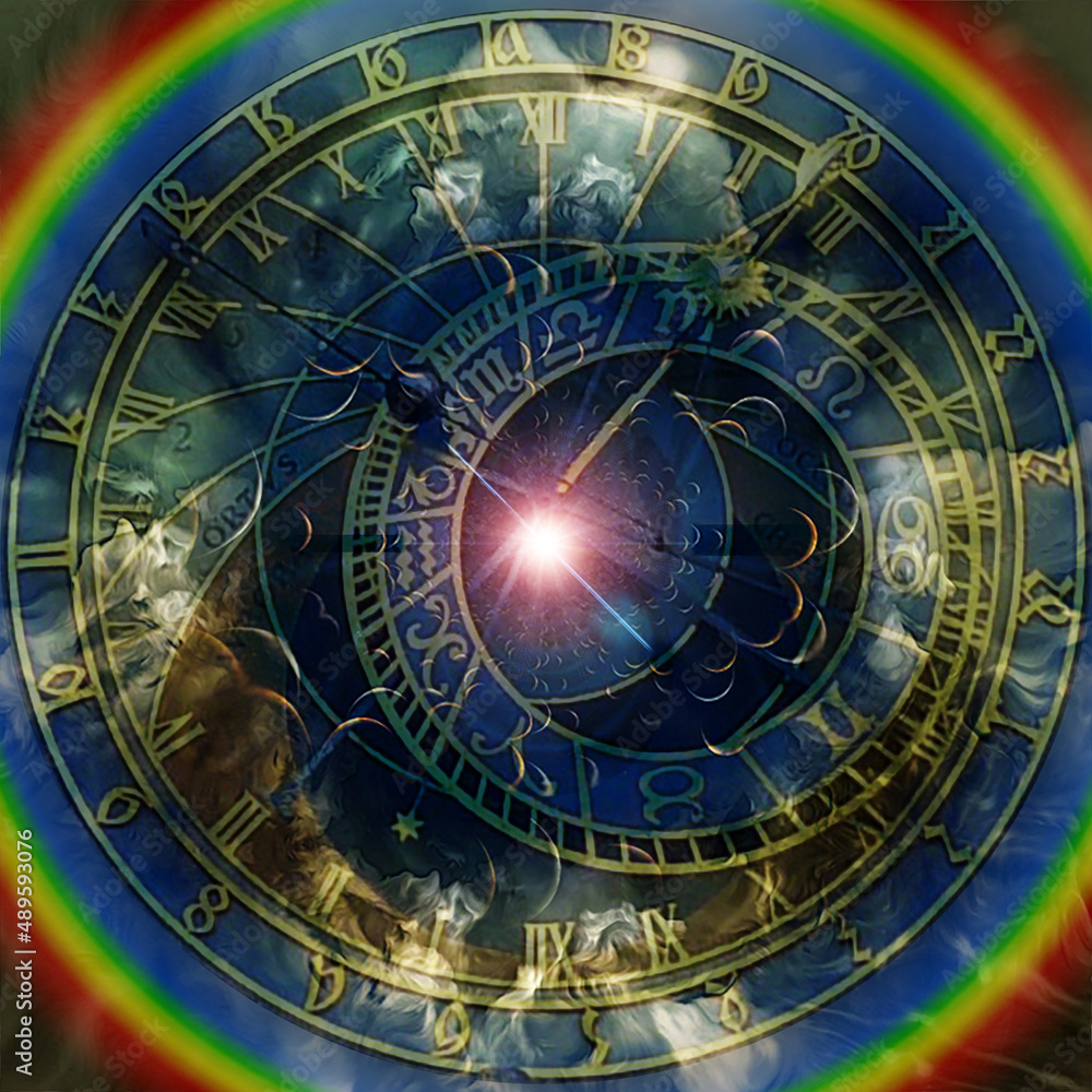 Naklejka premium Zodiac clock collage