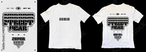 Modern poster with text "Streetwear". In Techno style, stylish print for streetwear, print for t-shirts and hoodies, isolated on white background