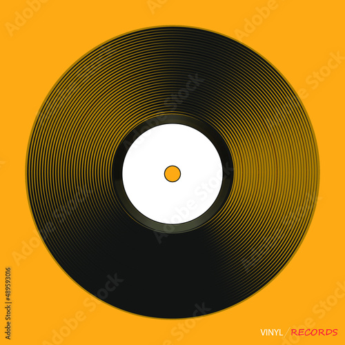 Vinyl player record banner. Music style vector illustration. Retro party poster with vinyl music design