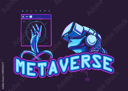 Welcome Metaverse  futuristic vector illustration with modern color