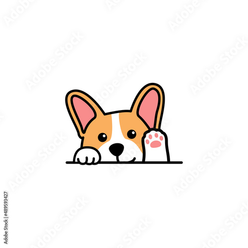 Cute Pembroke Welsh Corgi Dog Waving Paw, Vector Illustration