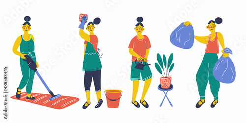 Woman housewife daily routine chores