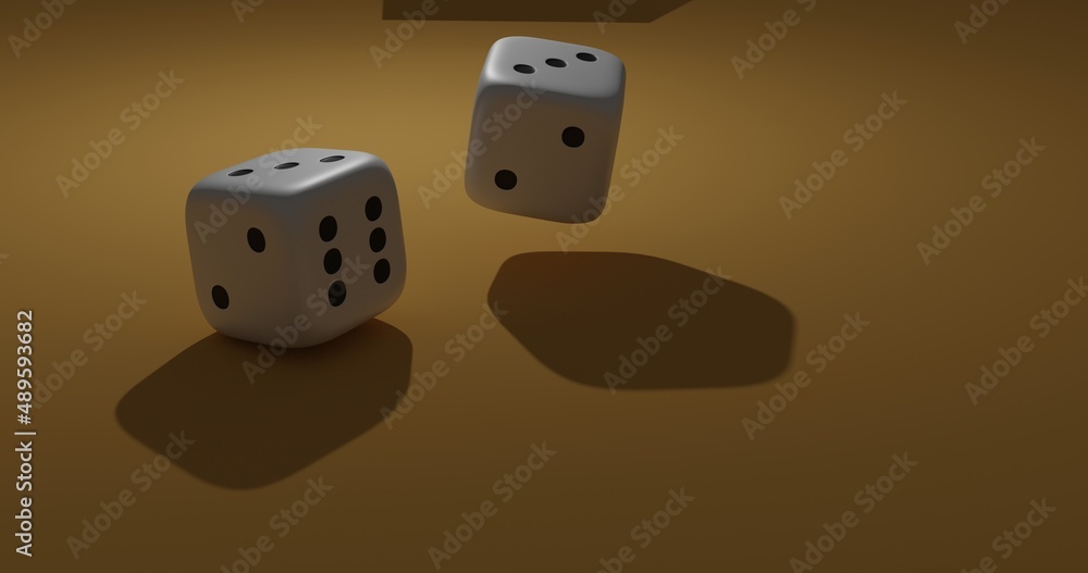 Rolling White Dice. Animation of Two rolling dice showing different numbers, 3d rendering Rolling White Dice. Animation of Two rolling dice showing different numbers, 3d rendering