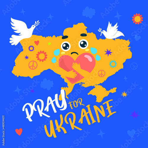 Pray for Ukraine. International protest - Stop Russian aggression against Ukraine. Vector illustration. Pray for peace Ukraine Vector flat illustration  