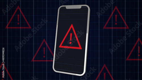 Modern smartphone with a red danger sign on the screen. Error, digital connection failure.