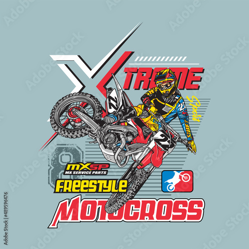 Motocross extreme sports t-shirt design, colorful vector illustration, design, poster, banner 