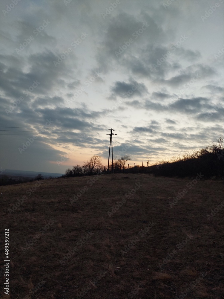 Obraz premium power lines at sunset