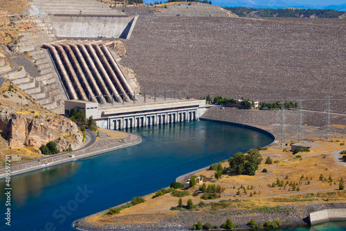 Penstocks of Hydroelectric power plant. Renewable energy background photo