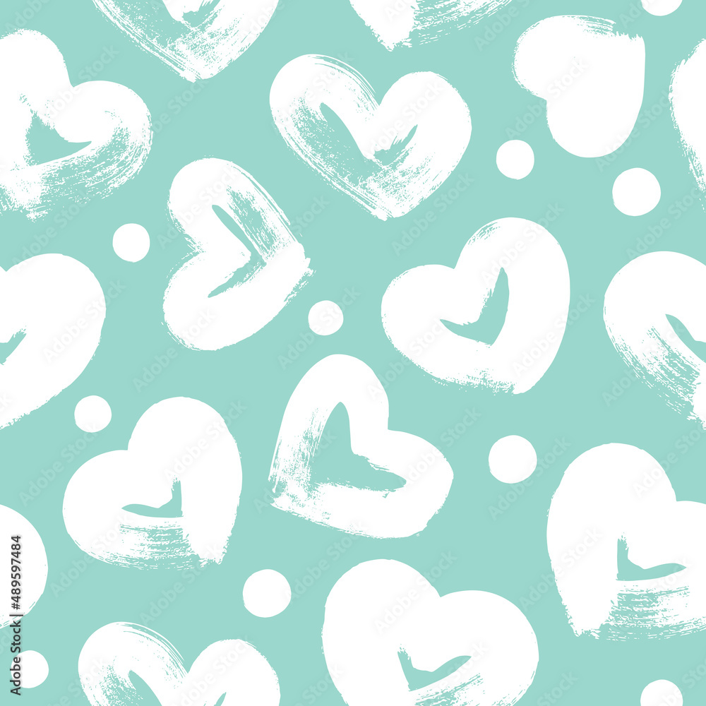 Seamless pattern with hearts. Dry brush. Hand drawn.