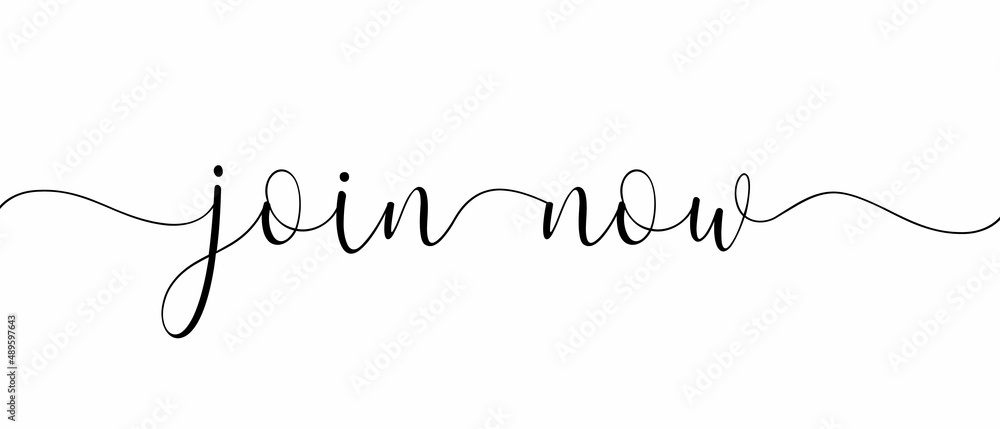 Join Now - Single word quotes Continuous one line calligraphy. Minimalistic handwriting with white background. Join Now - Single word quotes Continuous one line calligraphy. Minimalistic handwriting with white background.