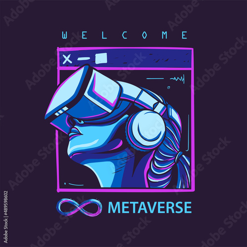 Welcome Metaverse  futuristic vector logo, poster illustration with modern color