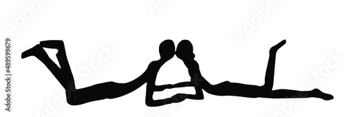 Girlfriend and boyfriend kissing on date vector silhouette illustration. Boy and girl holding hands. Togetherness, tenderness and closeness. Woman and man couple in love. Teenagers romance, puberty