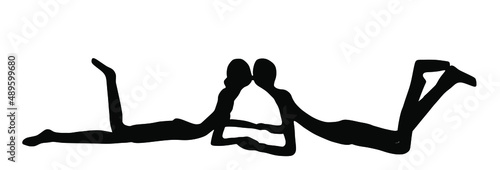 Girlfriend and boyfriend kissing on date vector silhouette illustration. Boy and girl holding hands. Togetherness, tenderness and closeness. Woman and man couple in love. Teenagers romance, puberty