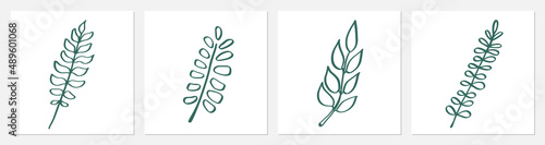 One line tropical palm tree leaves. Modern single line art leaf drawing, plants outline contour isolated. Perfect for home decor posters, wall art or print, label, logo. Vector illustration