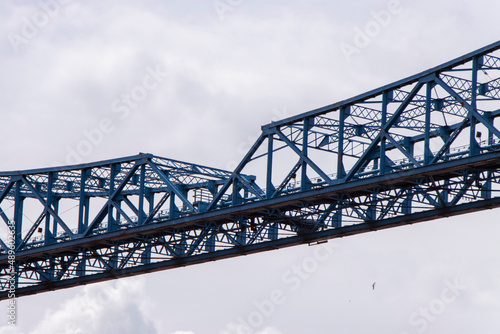 Close up details of blue steel Middlesborough Transporter Bridge, UK © aeonWAVE