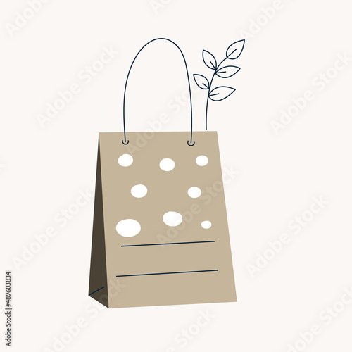 Eco friendly reusable and recycle kraft bag. Recycling, zero waste, go green concept. Paper pack. Eco-friendly shopping cardboard craft pack. Flat vector cartoon illustration isolated on white