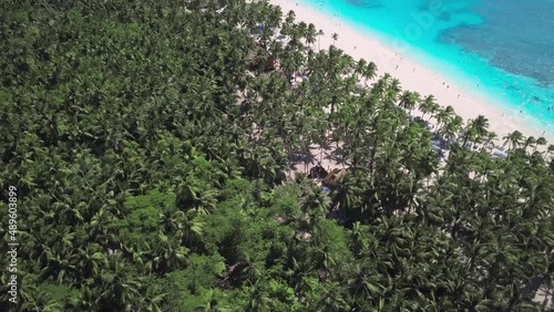 Aerial view of Saona Island in Dominican Republuc. Caribbean Sea with clear blue water and green palms. Tropical beach. The best beach in the world. photo