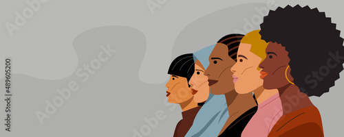 Diverse group of young women. Vector