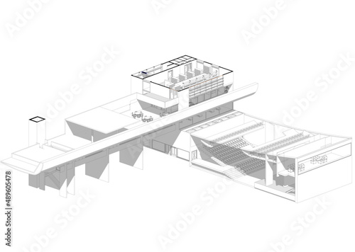 Architecture design  blueprint axonometry - Drawing illustration of a modern public equipment building   technology  industry  business concept illustration  