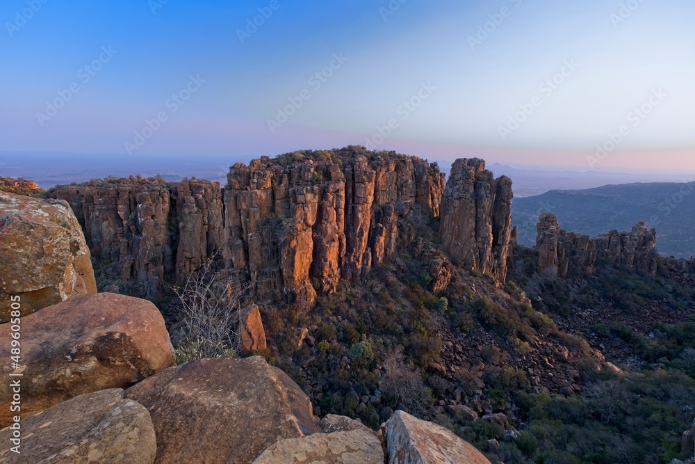 Late afternoon view of rock formation at the Valley of Desolation, Graaff-Renet. Late afternoon view of rock formation at the Valley of Desolation, Graaff-Renet.