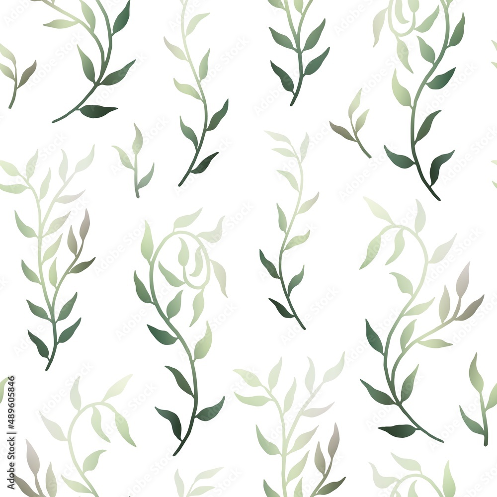 Liana spreads olive green leaves creeper seamless pattern background vector Liana spreads olive green leaves creeper seamless pattern background vector