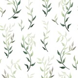 Liana spreads olive green leaves creeper seamless pattern background vector