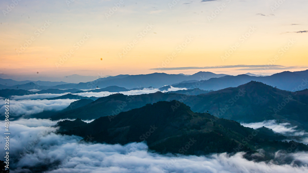 Betong, Yala, Thailand  2020: Talay Mok Aiyoeweng skywalk fog viewpoint there are tourist visited sea of mist in the morning