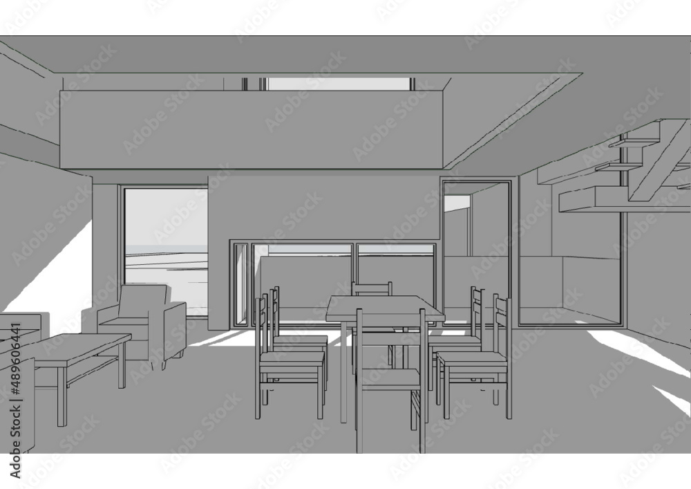 Architecture image illustration : blueprint Drawing perspective illustration of a modern public equipment building / technology, industry, business concept illustration: Architecture image illustration : blueprint Drawing perspective illustration of a modern public equipment building / technology, industry, business concept illustration: