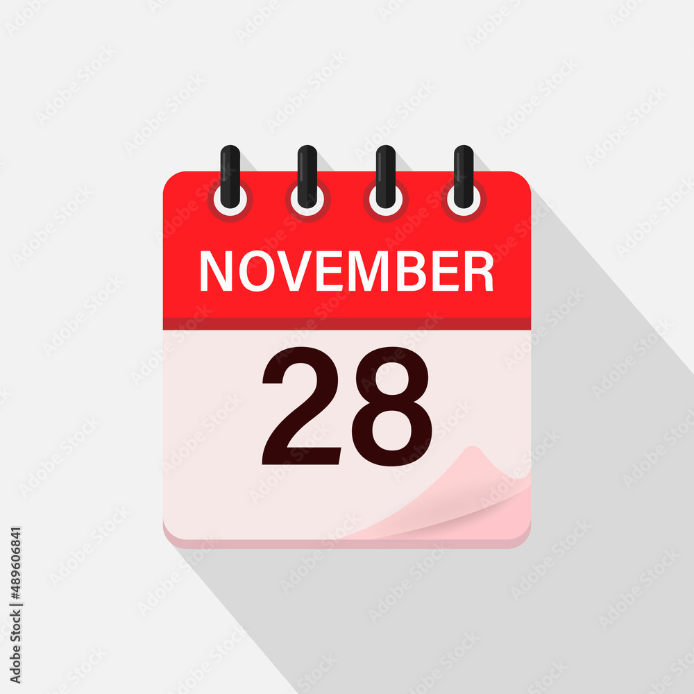 November 28, Calendar icon with shadow. Day, month. Flat vector illustration. November 28, Calendar icon with shadow. Day, month. Flat vector illustration.