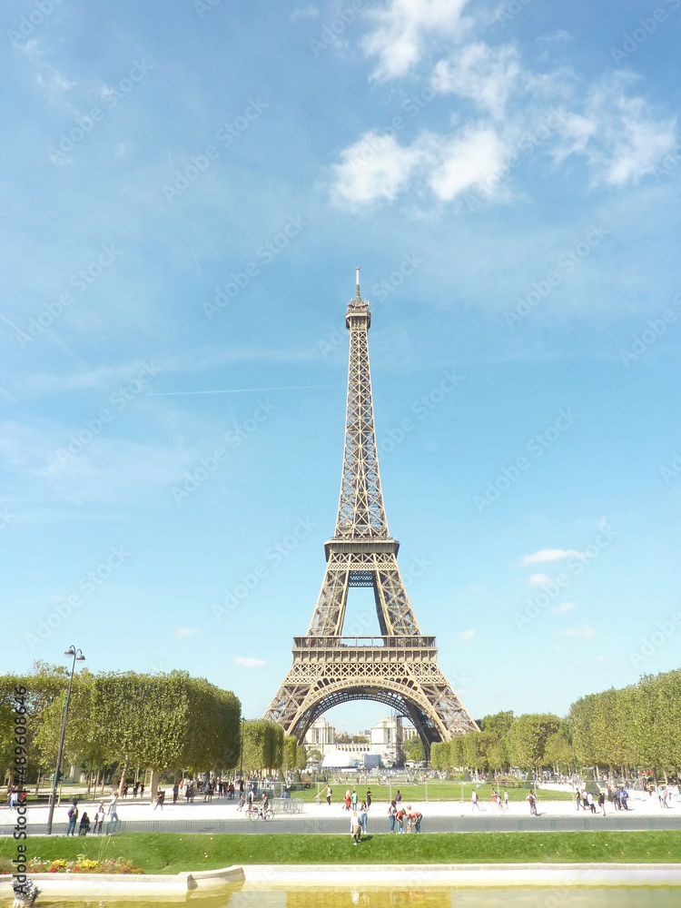 Eiffel Towel in Champ de Mars Gardens in Paris
