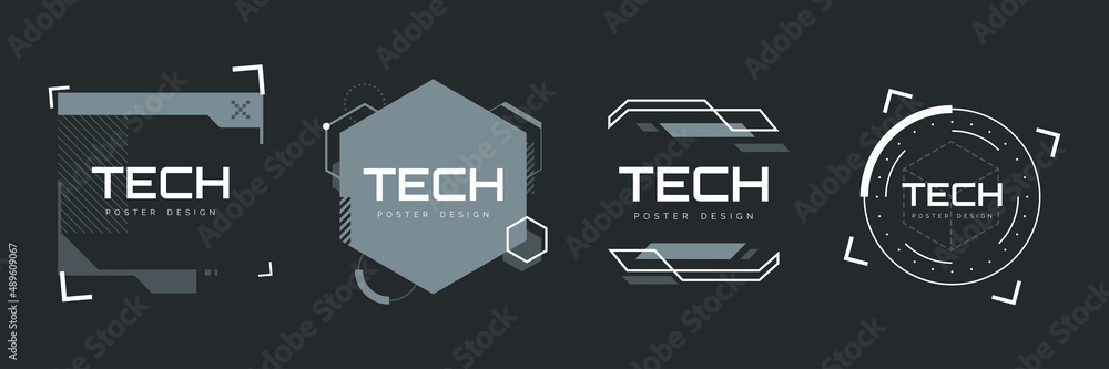 Text boxes collection in abstract technology style. Futuristic HUD elements set. High tech banners design with place for text. Modern sci-fi elements isolated on black background. Vector illustration