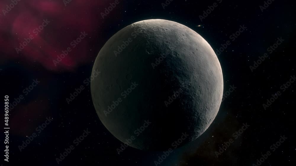 Timelapse view of a cold rocky moon with a beautiful nebula in the background Timelapse view of a cold rocky moon with a beautiful nebula in the background