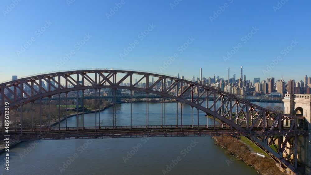 Aerial Pan View of the Hell Gate Bridge Aerial Pan View of the Hell Gate Bridge