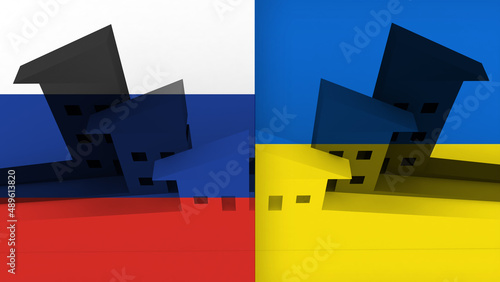 Russia and Ukraine conflict concept. Political metaphor. 3D illustration