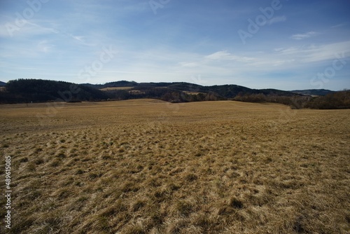 Countryside landscape at the end of winter without snow.