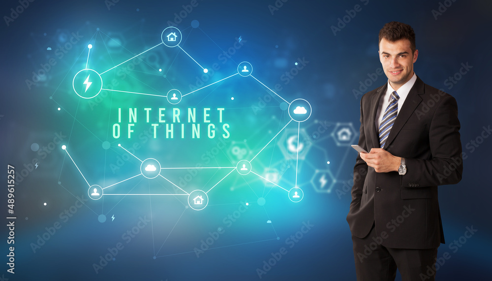 Businessman thinking about technology concept Businessman thinking about technology concept