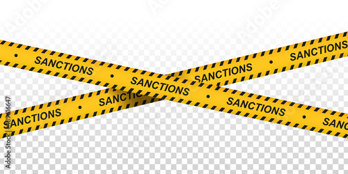 Vector realistic isolated caution tape of Sanctions text on the transparent background.