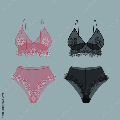 Underwear sets. Lace bras and panties.Transparent underwear.