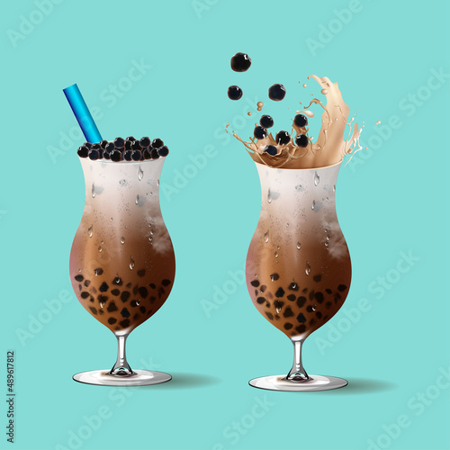 Bubble milk tea, Pearl milk tea , Different sorts of Boba. Yummy drinks. Ads with delicious tapioca.  Restaurant cafe menu, template design. Food flyer. Chalk board, retro menu restaurant poster. 