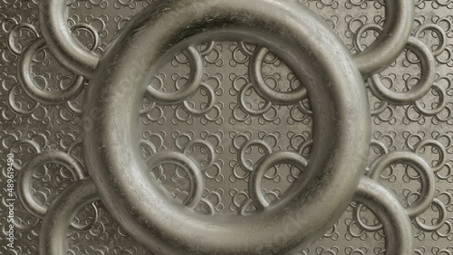 circle ring pattern metal background fractal silver elegance 3D illustration